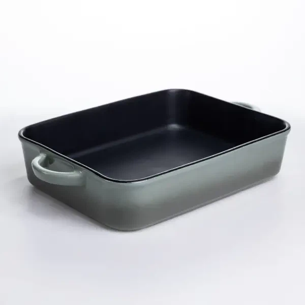 Форма для выпечки из фарфора с ручками для выпечки пирогов, кексов и запеканок духовки 29,5 × 23,5 × 6,5 см, оливкового цвета - изображение 2