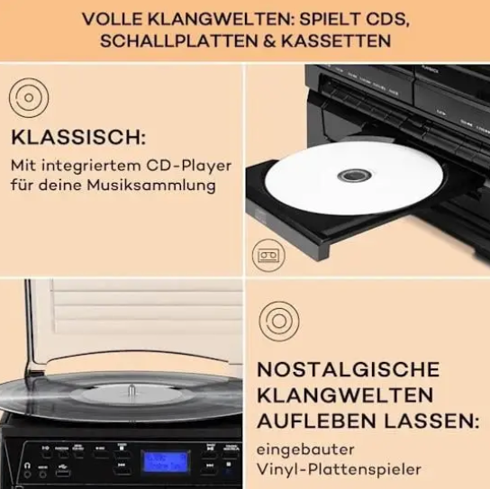 Програвач вінілових платівок Auna з CD, касетною декою, Bluetooth, FM/DAB+ та USB - зображення 3
