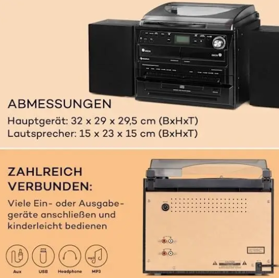 Програвач вінілових платівок Auna з CD, касетною декою, Bluetooth, FM/DAB+ та USB - зображення 6
