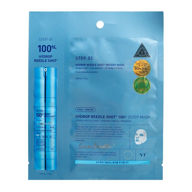 Зволожувальна маска для обличчя VT Cosmetics - Hydrop Reedle Shot 100hL 2-Step Mask - Фото 1 Зволожувальна маска для обличчя VT Cosmetics - Hydrop Reedle Shot 100hL 2-Step Mask - зображення 1