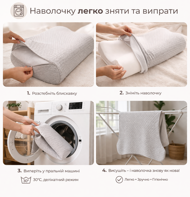 Ортопедическая подушка Memory Foam в практичном сером чехле - Фото 4 Ортопедическая подушка Memory Foam в практичном сером чехле - изображение 4