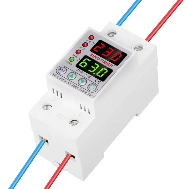 Реле напруги Sinotimer 40A / Цифровий вольтметр амперметр / Відсікач напруги на DIN-рейку / Білий колір - зображення 3