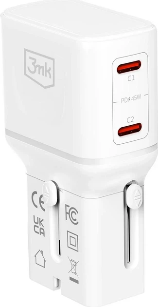 Ładowarka sieciowa 3MK incharge Globe 45W 2C PD QC4+ PPS SCP AFCUS/EU/AUS/UK White (5903108706322) - Zdjęcie 1 Ładowarka sieciowa 3MK incharge Globe 45W 2C PD QC4+ PPS SCP AFCUS/EU/AUS/UK White (5903108706322) - obraz 1
