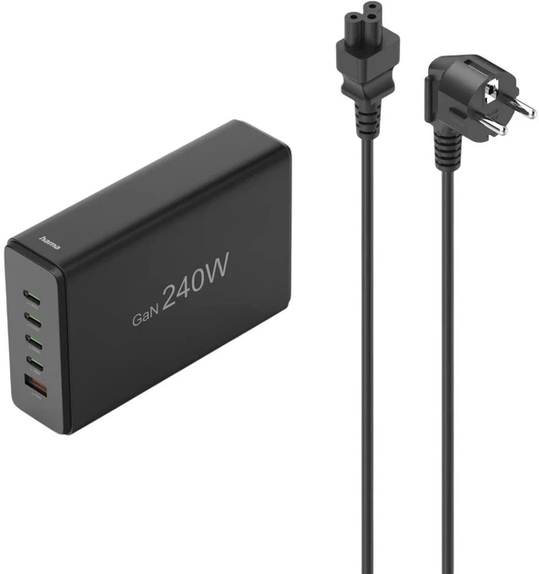 Універсальний зарядний пристрій Hama GaN 240W PD/QC 4x USB-C 1x USB-A Black (4047443532916) - зображення 5
