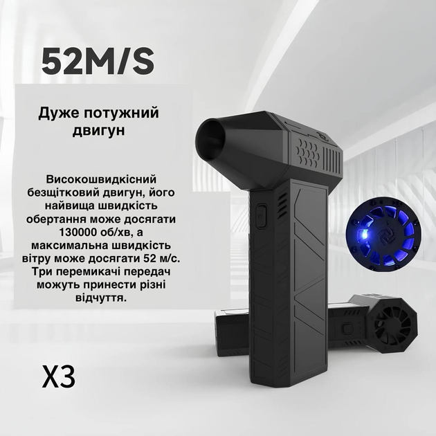 Ручной аккумуляторный турбовентилятор Turbo Jet Fan Violent X3 130 000 об/мин 180 Вт с зарядкой Type-C - изображение 5