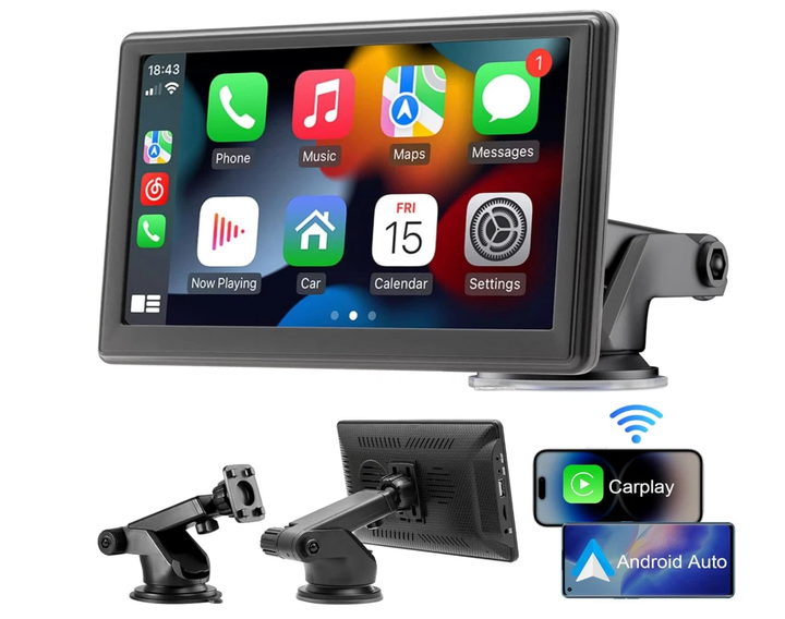 Беспроводной автомобильный экран CarPlay / Портативный автомобильный видеоплеер, совместимый с Apple CarPlay и Android Auto, 7-дюймовый сенсорный IPS-экран для автомобильной стереосистемы с GPS-навига - изображение 2