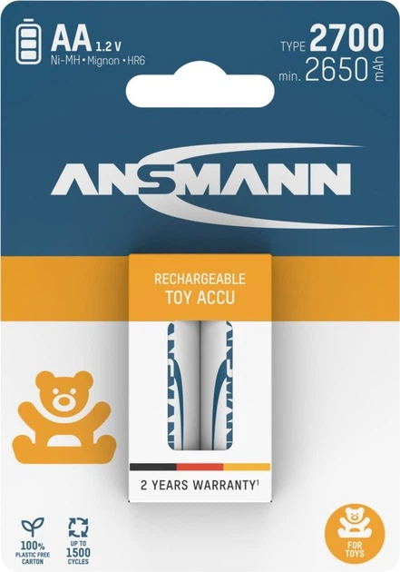 Акумулятор Ansmann NiMH AA/HR6 2700 mAh 1.2V 2 шт. (1312-0037) - зображення 2