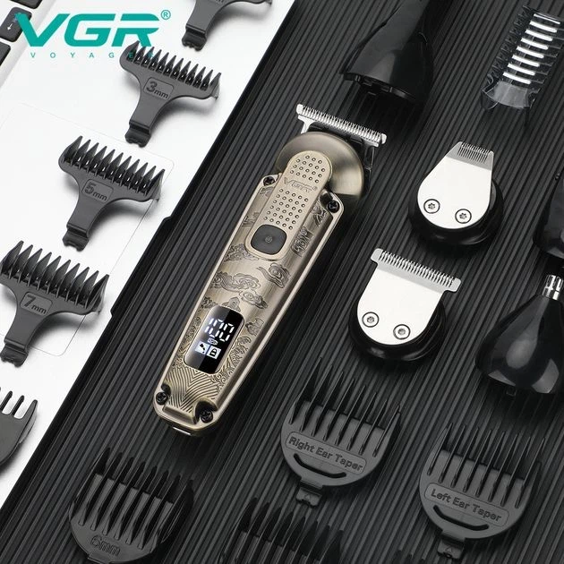 Набір для стрижки VGR V-095 6 в 1 машинка тример для волосся бороди тіла з насадками 16 шт LED дисплей Li-Ion 1200 мА·год професійний акумуляторний комплект для дому і барбера - изображение 3