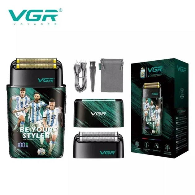 кумуляторний шейвер VGR V-309 LED дисплей IPX6 фольгова електробритва для обличчя та тіла 7500 об/хв 3 швидкісні режими Li-Ion 1200 мАг USB зарядка чорний бритва для бороди та щетини - изображение 4