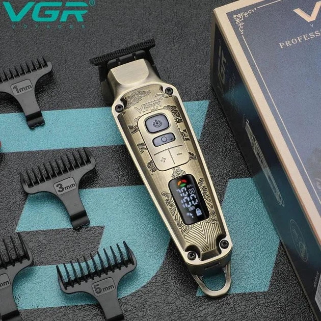 Бездротовий тример VGR V-901 для бороди та вусів акумуляторний машинка для стрижки волосся з LED дисплеєм керамічні леза насадки USB Type-C автономність 240 хвилин - изображение 2