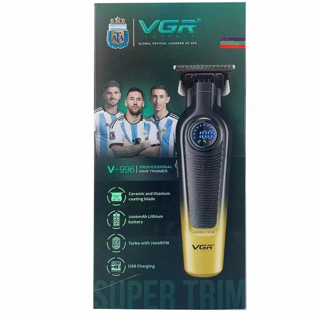 Тример VGR V-996 акумуляторний професійний 300 хв роботи Type-C LED дисплей з насадками 1.5 3 4.5 6 мм для волосся бороди та окантовки - изображение 6