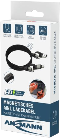 Kabel Ansmann Magnetic 4in1 USB Type-A/C to USB Type-C/Lightning 60W 1.2 m Black (1700-0188) - obraz 2