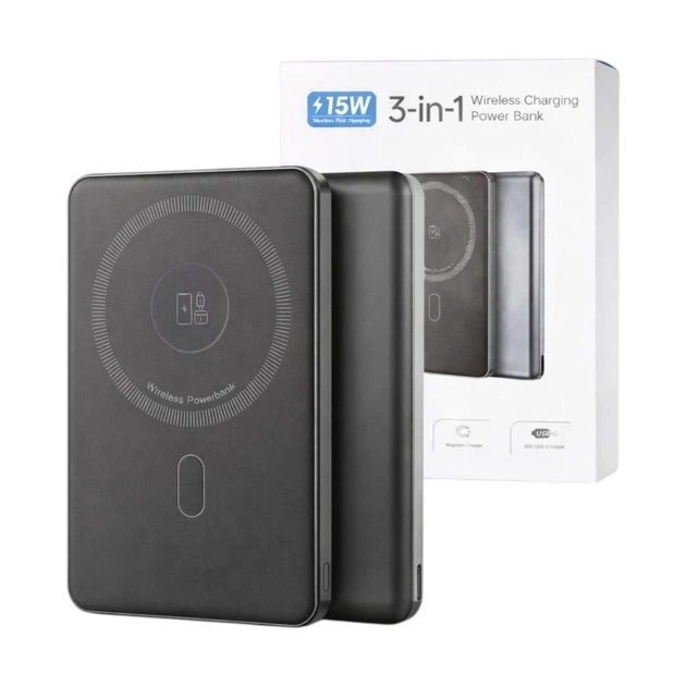 Магнитный повербанк 5000 mah 20W Qinetiq P5 aluminium powerbank magsafe 3 в 1 для эпл apple айфона iphone 12 13 14 15 16 17 и apple watch беспроводной портативный магсейф магнитная беспроводная зарядка универсальная павербанк максейв Gray - изображение 12