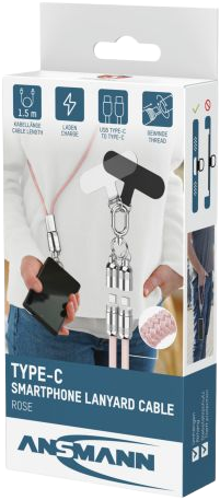 Kabel smyczkowy Ansmann USB Type-C to USB Type-C 60W 1.2 m Pink (1700-0193) - obraz 2