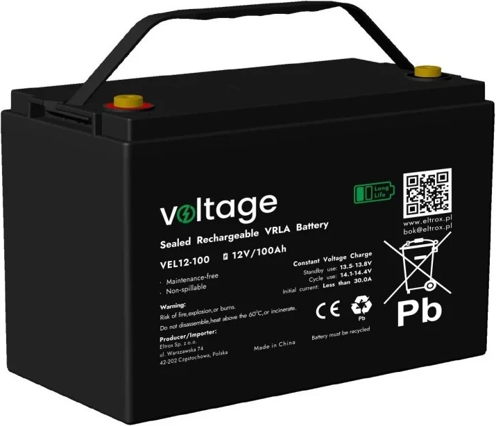 Akumulator Voltage AGM Long Life 12V 100Ah (VEL12-100) - Zdjęcie 1 Akumulator Voltage AGM Long Life 12V 100Ah (VEL12-100) - obraz 1
