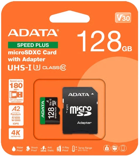 Karta pamięci microSD Adata Speed Plus 128GB z adapterem SD (UD128GUI3V30A2SP-RA1) - obraz 3
