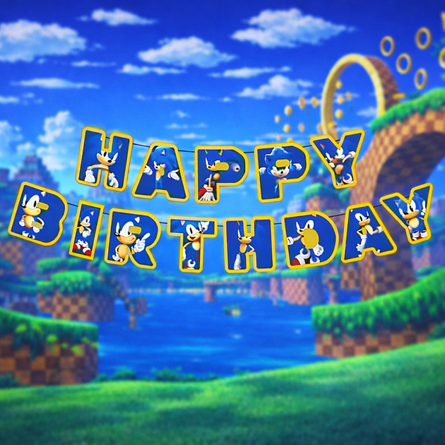 Гірлянда Паперова Розтяжка Happy Birthday Сонік Sonic - Фото 3 Гірлянда Паперова Розтяжка Happy Birthday Сонік Sonic - зображення 3