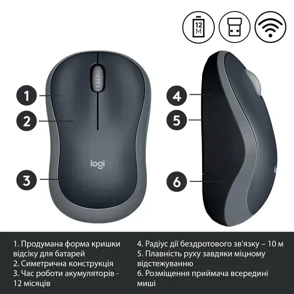 Миша Logitech M185 Grey (910-002235) - изображение 4