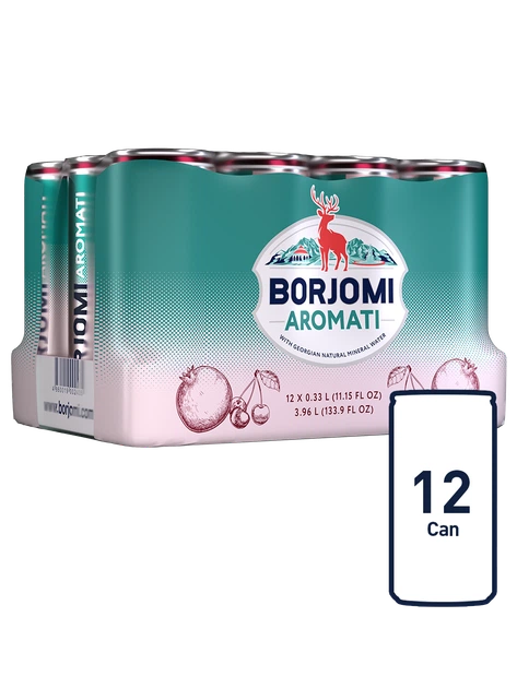 Упаковка сильногазованого напою Borjomi Aromati з ароматом Вишні та Гранату 0,33 л х 12 банок - Фото 2 Упаковка сильногазованого напою Borjomi Aromati з ароматом Вишні та Гранату 0,33 л х 12 банок - изображение 2
