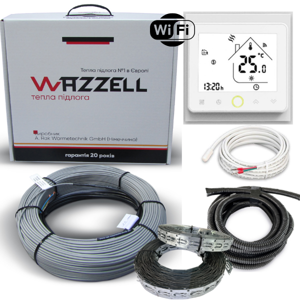 Комплект тепла підлога WAZZELL EASYHEAT + термостат з Wi-Fi програмованою. Нагрівальний кабель універсальний 80 м / 1600 Вт / 8 - - изображение 3