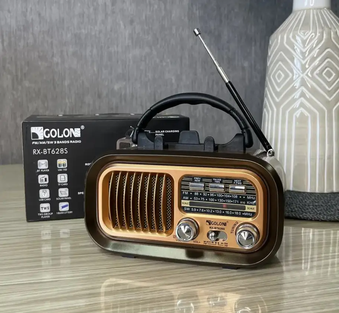 Портативний радіоприймач Golon з Bluetooth, FM AM SW, USB, microSD, акумуляторний, від мережі 220 В для дому та дачі - зображення 8