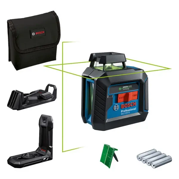 Лазерный нивелир Bosch Professional GLL 2-20 G с держателем, потолочным креплением, 4 батарейками и чехлом - Фото 1 Лазерный нивелир Bosch Professional GLL 2-20 G с держателем, потолочным креплением, 4 батарейками и чехлом - изображение 1