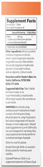 SAM-e Doctor's Best SAM-e podwójna moc 400 mg 60 tabletek (753950002524) - obraz 2