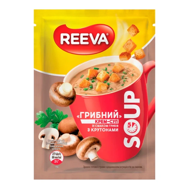 Крем-суп Reeva зі смаком грибів з крутонами 15.5 г - Фото 1 Крем-суп Reeva зі смаком грибів з крутонами 15.5 г - изображение 1
