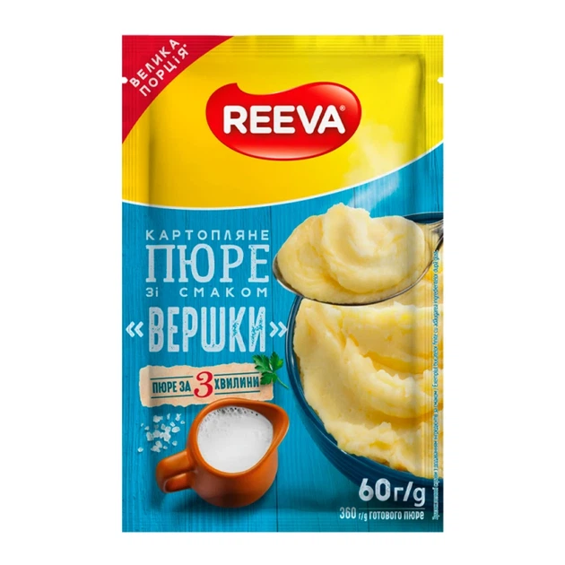 Пюре Reeva картопляне зі смаком вершків 60 г - Фото 1 Пюре Reeva картопляне зі смаком вершків 60 г - изображение 1