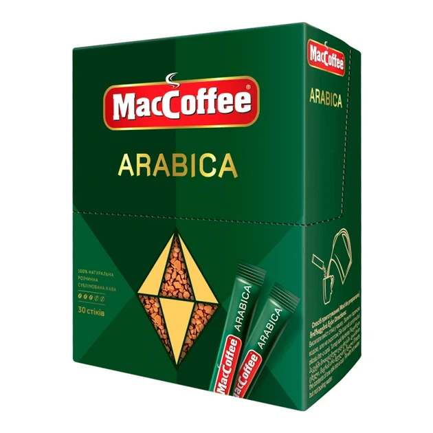 Кава натуральна розчинна сублімована MacCoffee Arabica шоу-бокс 2 г х 30 стіків - Фото 1 Кава натуральна розчинна сублімована MacCoffee Arabica шоу-бокс 2 г х 30 стіків - изображение 1