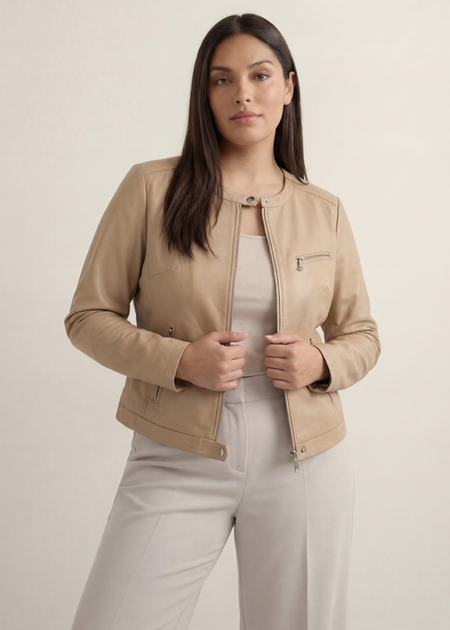 OCHNIK Жіноча шкіряна куртка PLUS SIZE KURDS-0154L-1B 3XL бежева - Фото 3 OCHNIK Жіноча шкіряна куртка PLUS SIZE KURDS-0154L-1B 3XL бежева - изображение 3