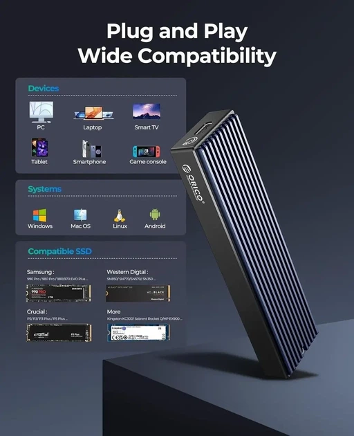 Корпус алюмінієва Кишеня для SSD М2 Orico M2PVM-C3 з підтримкою M.2 NVMe/NGFF і високошвидкісним під'єднанням Type-C - Фото 2 Корпус алюмінієва Кишеня для SSD М2 Orico M2PVM-C3 з підтримкою M.2 NVMe/NGFF і високошвидкісним під'єднанням Type-C - зображення 2