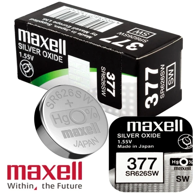 Батарейки Maxell SR626SW (377) серебряно-оксидные, 1.55V, Япония, набор 2 шт для часов - изображение 3