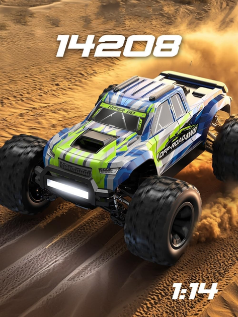RC машинка MJX 14208 4WD 1:14 до 50 км/ч, 2 аккумулятора, бесколлекторный внедорожник, металлическая подвеска - изображение 7