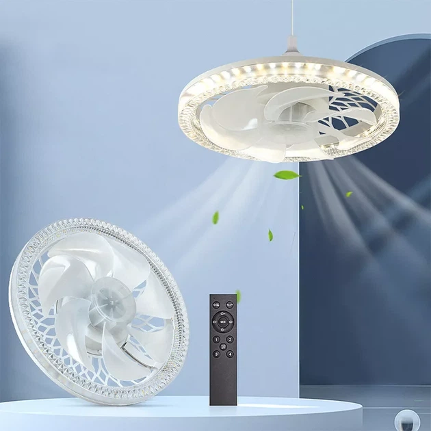 Светодиодная лампа - вентилятор в патрон Е27+пульт LED AY1035. Потолочный LED светильник 45W 4 скорости.Белый - изображение 3