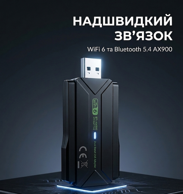 Сетевой адаптер Bluetooth Wi-Fi USB / WiFi 6 Bluetooth 5.4 AX900 2.4/5Ghz / Беспроводной USB приемник - Фото 2 Сетевой адаптер Bluetooth Wi-Fi USB / WiFi 6 Bluetooth 5.4 AX900 2.4/5Ghz / Беспроводной USB приемник - изображение 2