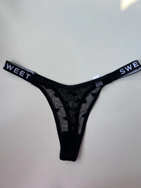 Жіночі сітчасті трусики стрінги з принтом серця та написом Sweet Honey Fashion Accessories S/M чорний (2-112) - зображення 6