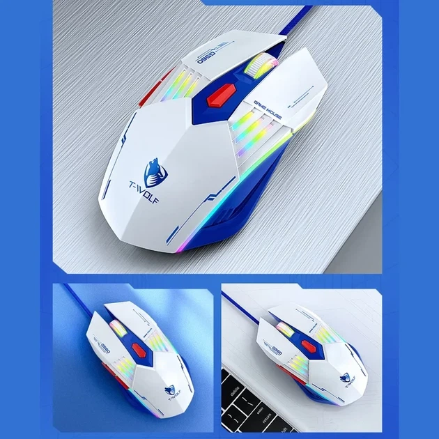 Игровой комплект T-Wolf TF610 RGB – клавиатура + мышка / 1200-3600DPI / (Eng/Ua/Ru) Сине-белый - изображение 3