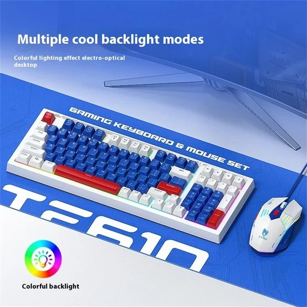 Игровой комплект T-Wolf TF610 RGB – клавиатура + мышка / 1200-3600DPI / (Eng/Ua/Ru) Сине-белый - изображение 7