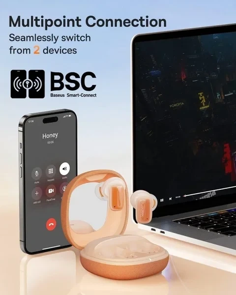 Беспроводные наушники TWS Baseus AirNora 2, Активное шумоподавление ANC, Bluetooth 5.3, Gradient Orange - изображение 4