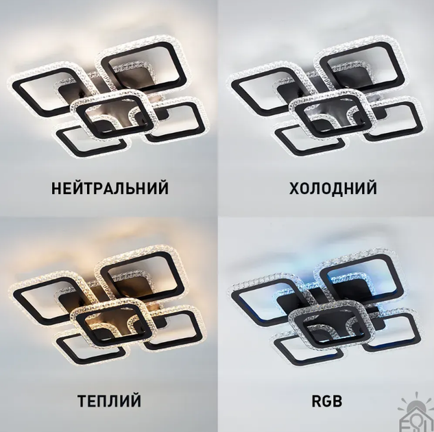 Смарт люстра управляемая светодиоднаяROOM ICE RGB 6S 70 Вт SMART 380x380x75 ммЧерная - изображение 4