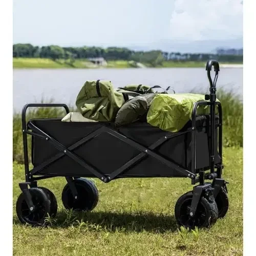 Складний транспортний візок Gardlov 23084 до 100 кг, пляжний/садовий, великі колеса, чорний - зображення 2