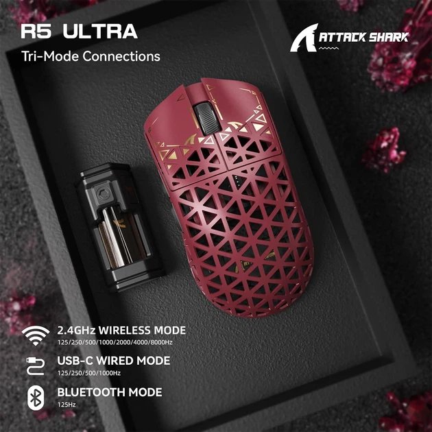 ATTACK SHARK R5 ULTRA（レッド） Игровая Мышка ATTACK SHARK R5 ULTRA Red КАРБОНОВЫЙ Корпус