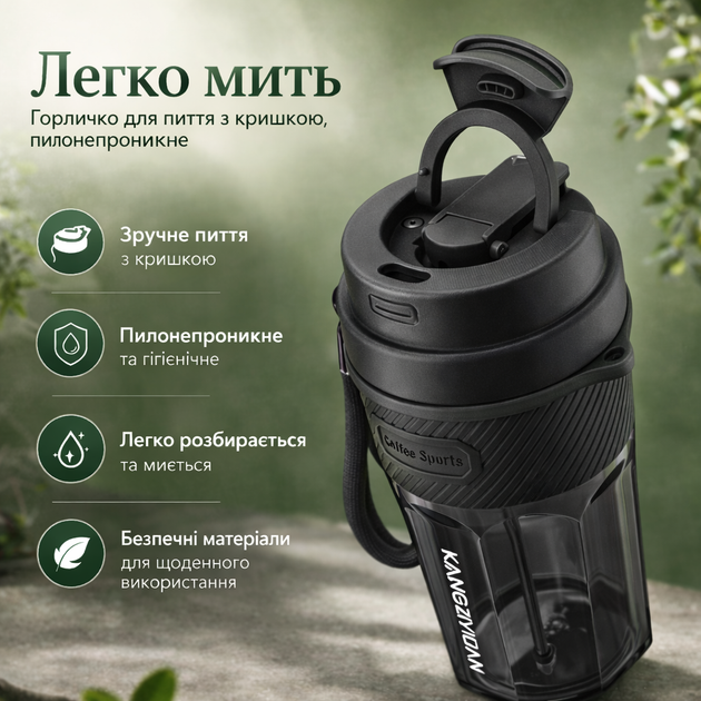 Кружка для кофе и чая с собой 550 мл KANGZYUAN, стакан для воды из тритана с крышкой, черная - изображение 3