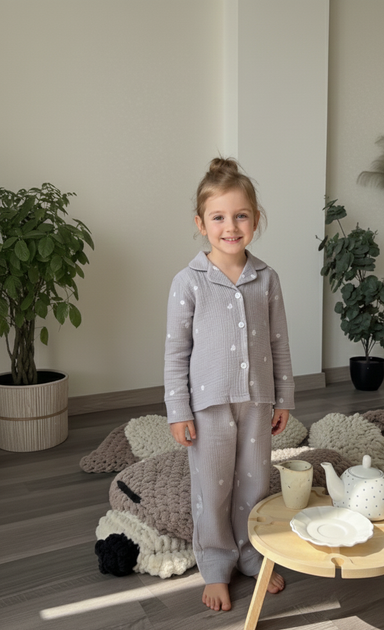 Дитяча піжама для дівчаток “Затишні серця” (штани+сорочка) COSY 128 Сірий (cosy4426476s2) - Фото 1 Дитяча піжама для дівчаток “Затишні серця” (штани+сорочка) COSY 128 Сірий (cosy4426476s2) - изображение 1