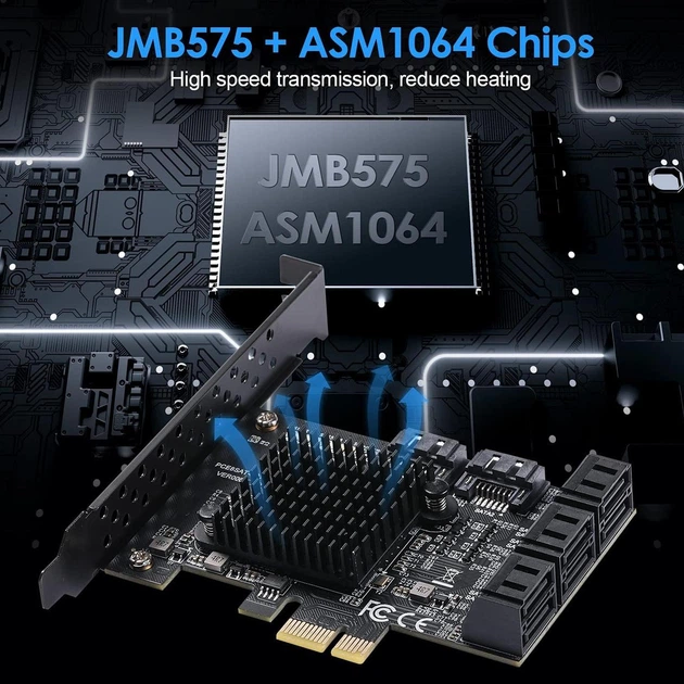YBBOTT 8-Port SATA 3.0 контролер PCIe 6Gbps з кабелями та низьким профілем для Windows/Ubuntu - изображение 2