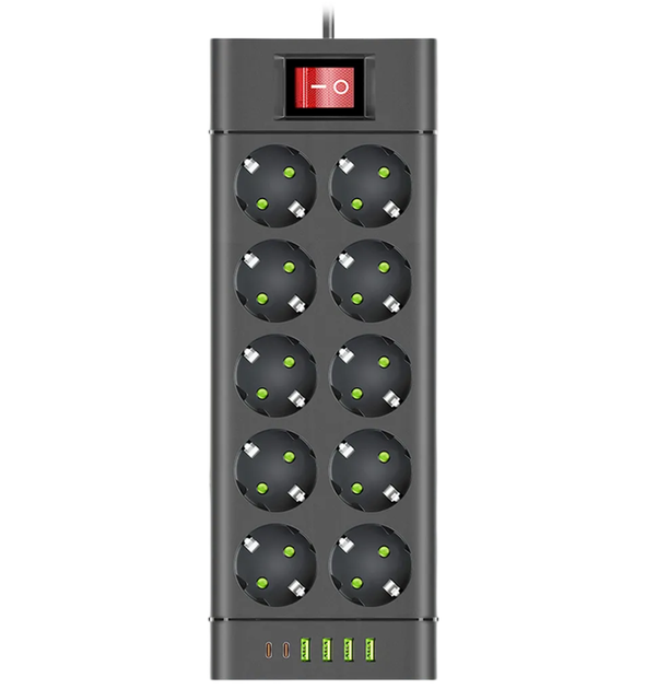 Сетевой фильтр-удлинитель QL-1116u 10 розеток 4-USB 2-Type-C черный - Фото 2 Сетевой фильтр-удлинитель QL-1116u 10 розеток 4-USB 2-Type-C черный - изображение 2