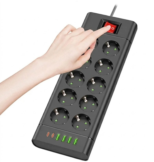 Сетевой фильтр-удлинитель QL-1116u 10 розеток 4-USB 2-Type-C черный - Фото 3 Сетевой фильтр-удлинитель QL-1116u 10 розеток 4-USB 2-Type-C черный - изображение 3