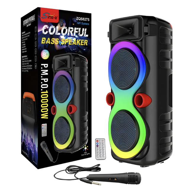 Портативная Bluetooth колонка 2х8″ с проводным микрофоном и RGB подсветкой ZQS8275 40W - изображение 3