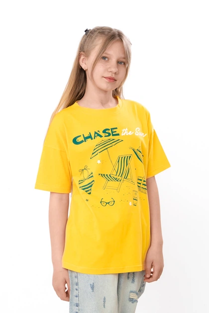 Дитяча футболка для дівчинки вільного крою Chase the Sun Носи своє 140 Жовтий (p-19757-235544) - изображение 2